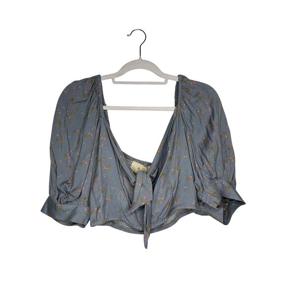 Jen's Pirate Booty Dusty Blue and Floral Wilde Blouse - Picture 3 of 7